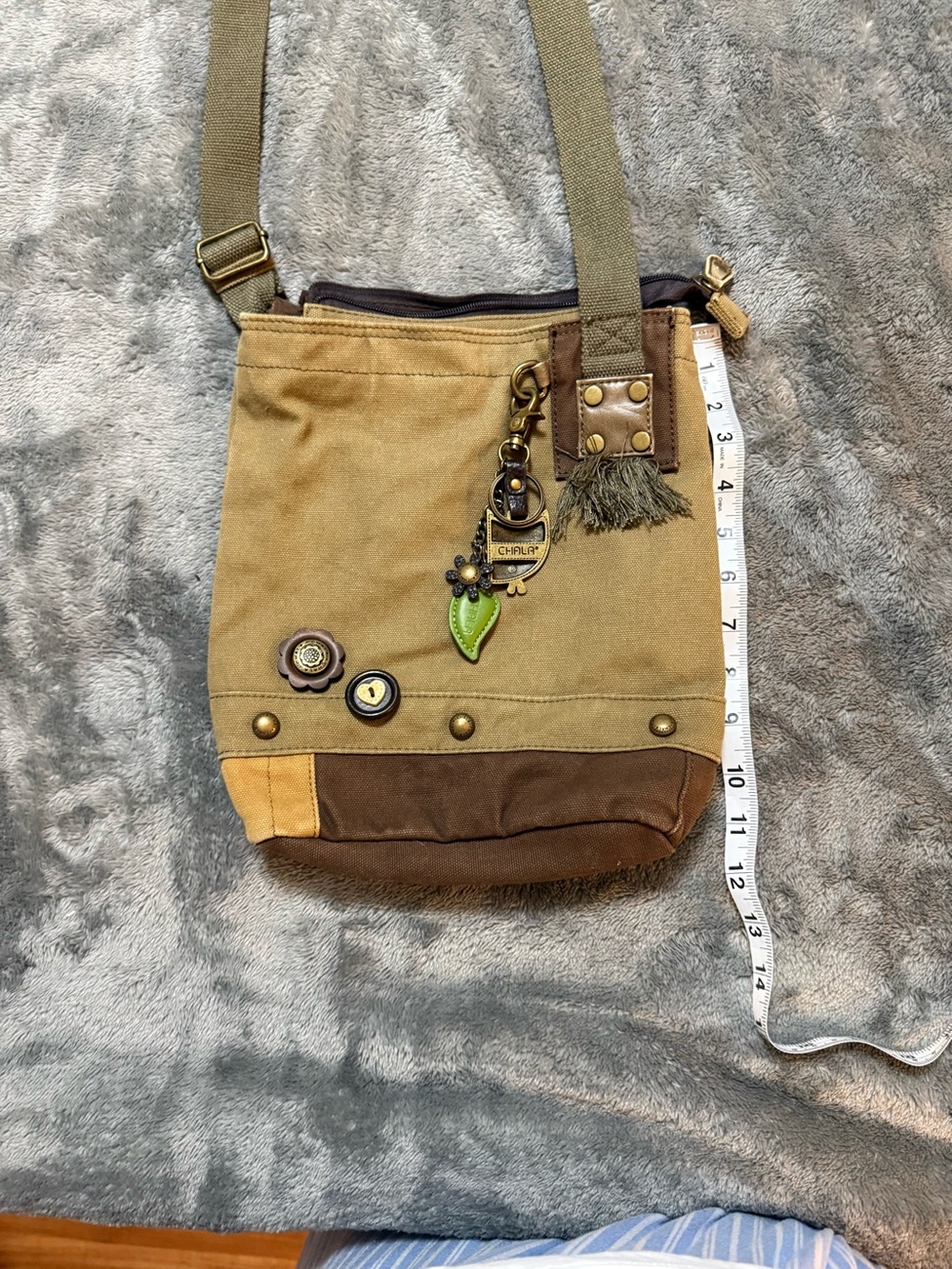 Chala Tan and Brown Canvas Crossbody with Charm Accents - Picture 2 of 6